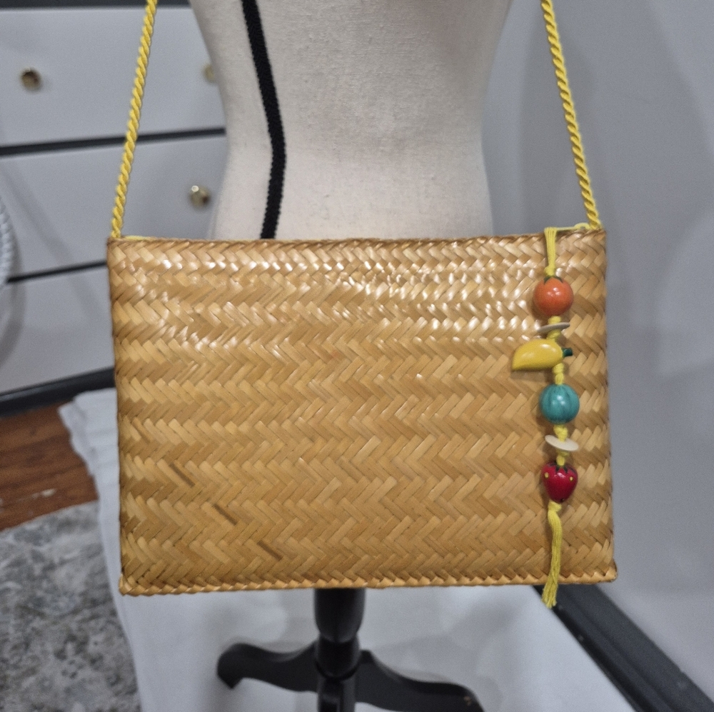 Vintage Vanessa Straw Purse With Fruit Charm